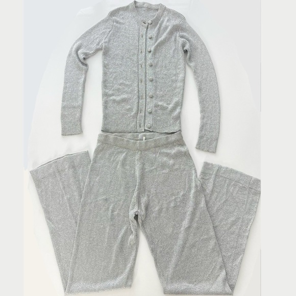Vintage Metallic Silver Gray Two Piece Knit Set Cardigan and Pants Size S EU38 - Picture 3 of 14